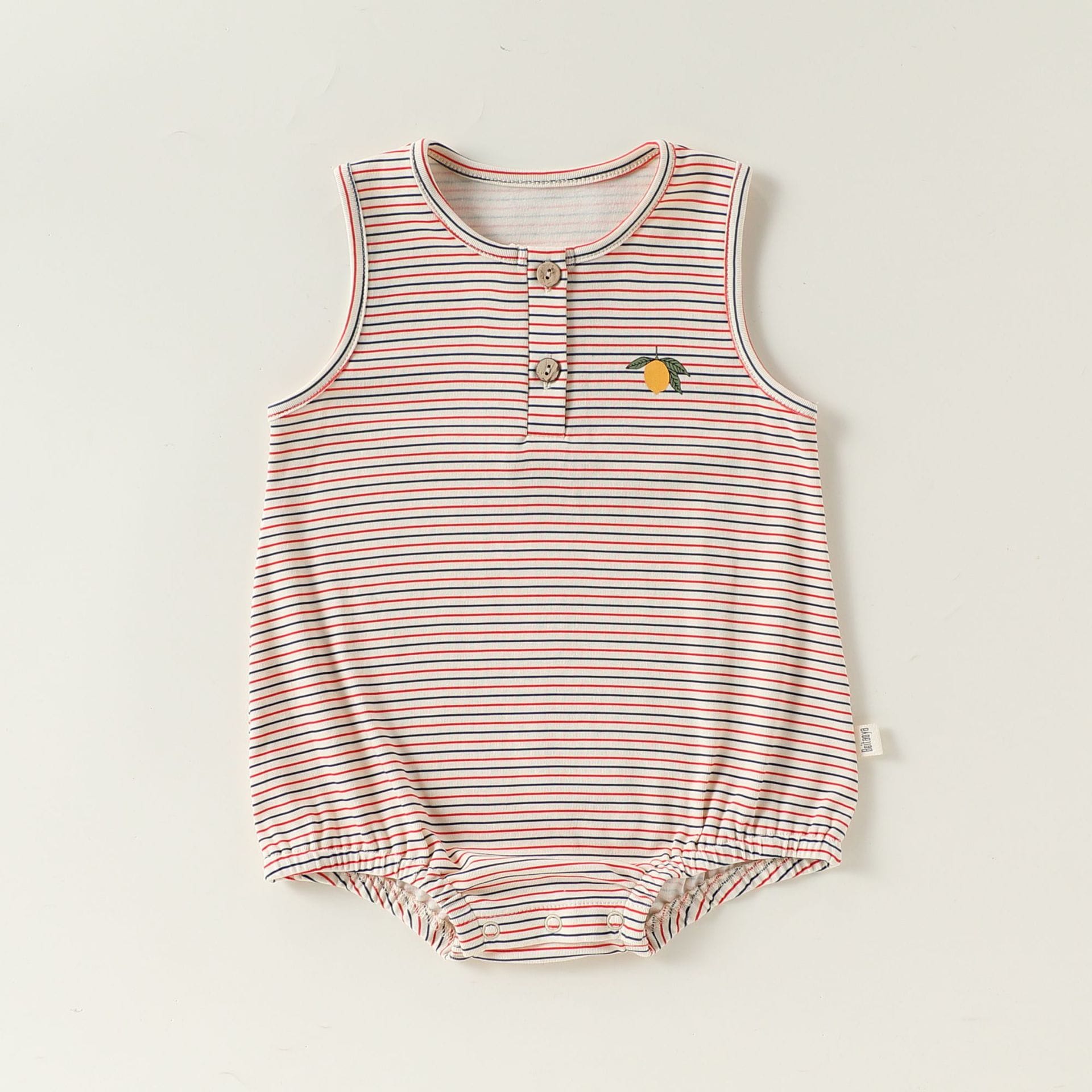 Henley Neckline Sleeveless Cotton ストライプ レモン ロンパース【mh0012778】 Beitaoya ノースリーブロンパース