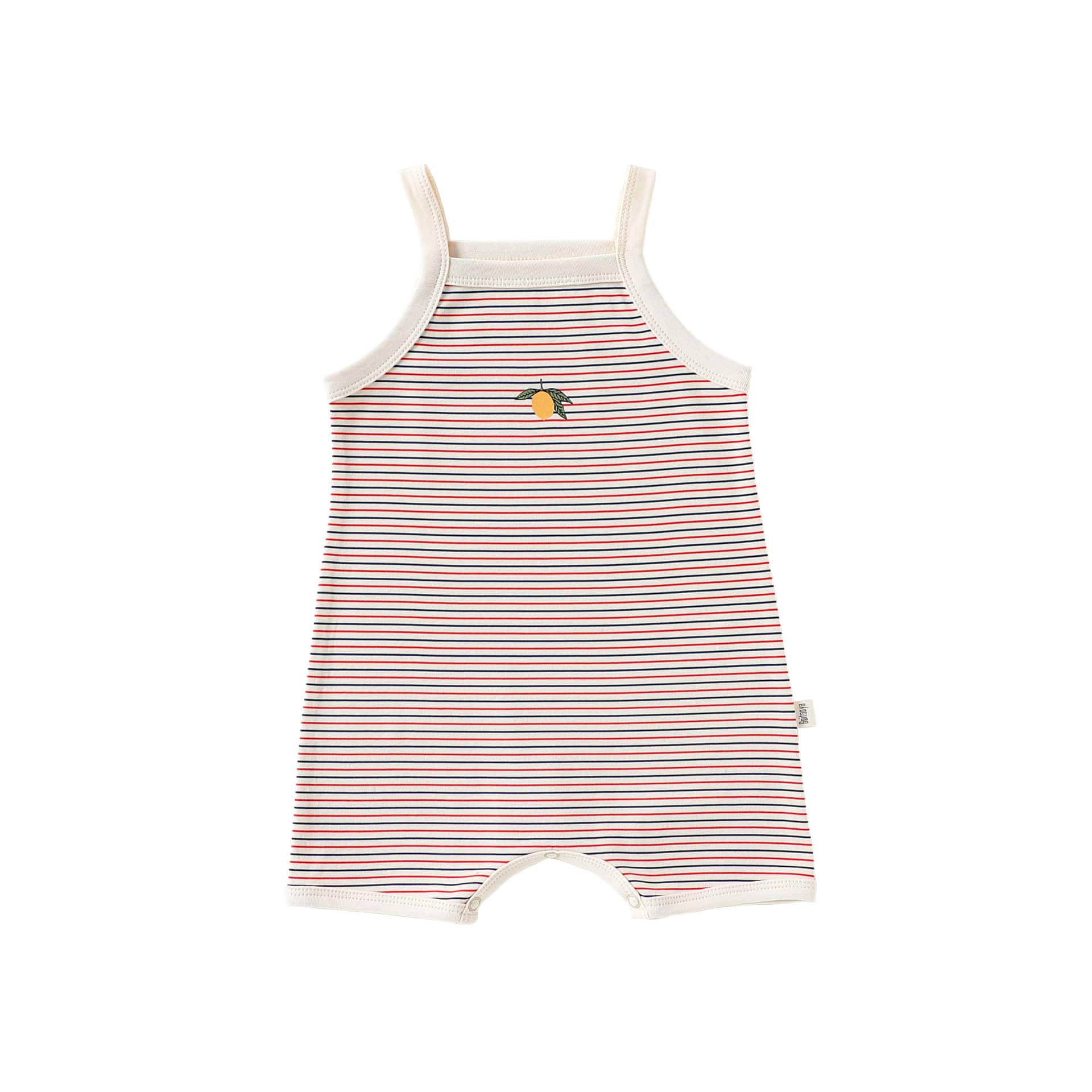 Henley Neckline Sleeveless Cotton ストライプ レモン ロンパース【mh0012778】 Suspender short Rompers / 66cm Beitaoya ノースリーブロンパース