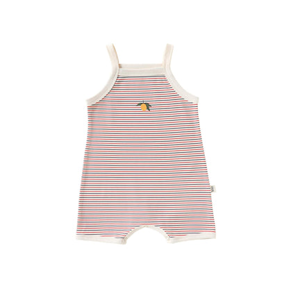 Henley Neckline Sleeveless Cotton ストライプ レモン ロンパース【mh0012778】 Suspender short Rompers / 66cm Beitaoya ノースリーブロンパース