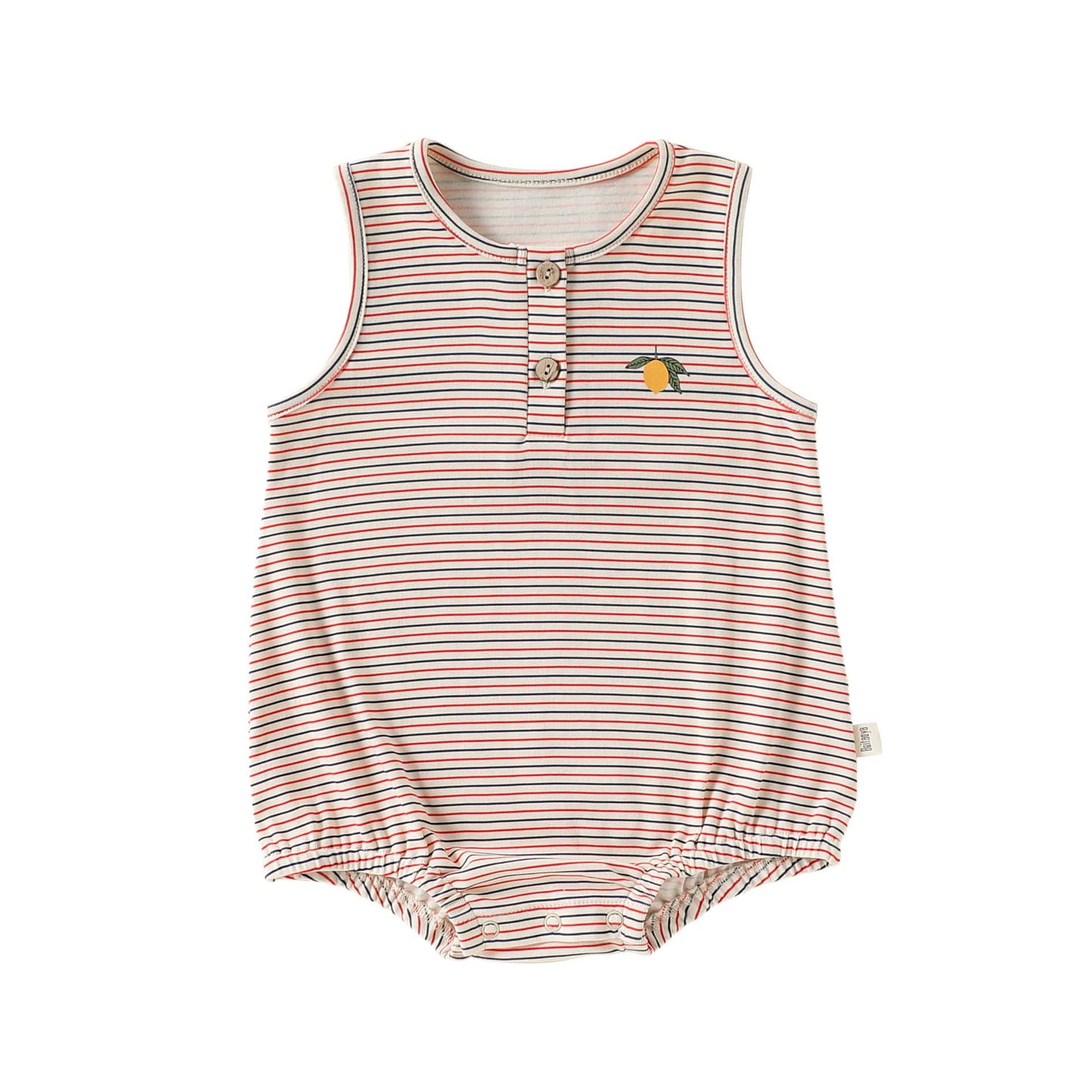 Henley Neckline Sleeveless Cotton ストライプ レモン ロンパース【mh0012778】 Vest Bodysuit / 66cm Beitaoya ノースリーブロンパース