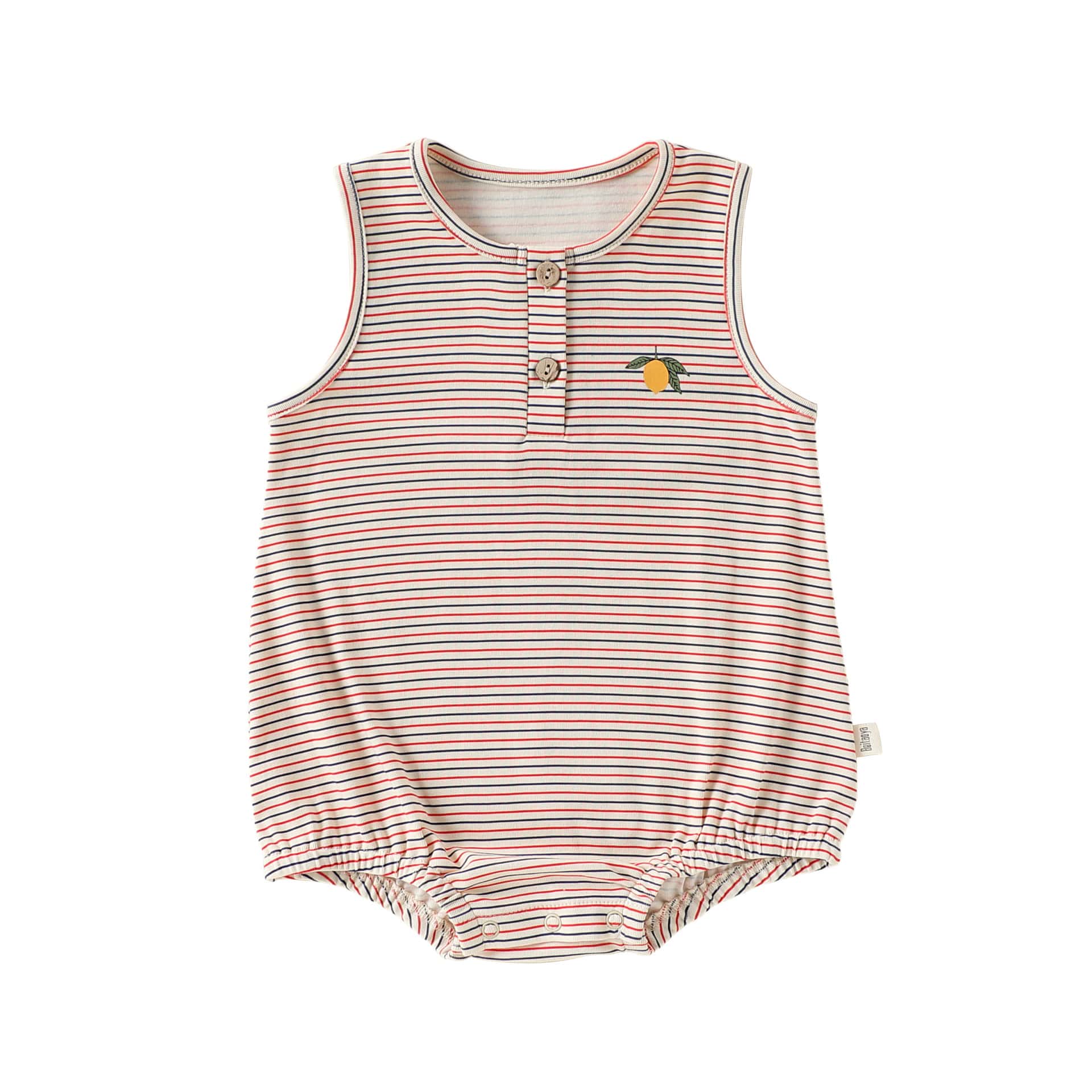 Henley Neckline Sleeveless Cotton ストライプ レモン ロンパース【mh0012778】 Vest Bodysuit / 66cm Beitaoya ノースリーブロンパース