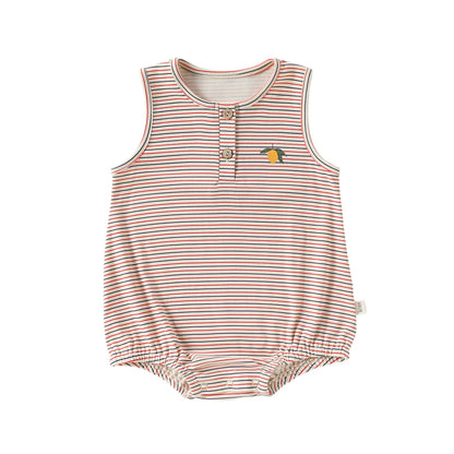 Henley Neckline Sleeveless Cotton ストライプ レモン ロンパース【mh0012778】 Vest Bodysuit / 66cm Beitaoya ノースリーブロンパース