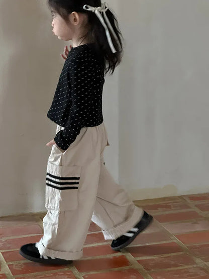 ロングパンツ・スウェットパンツ キッズパンツ サイドラインポケットワイドカーゴパンツ 2カラー【mh0006778】