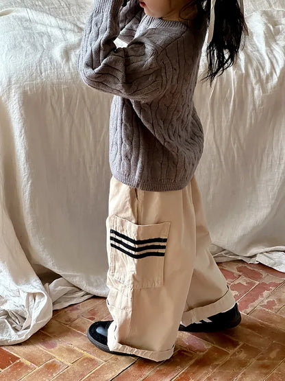 ロングパンツ・スウェットパンツ キッズパンツ サイドラインポケットワイドカーゴパンツ 2カラー【mh0006778】