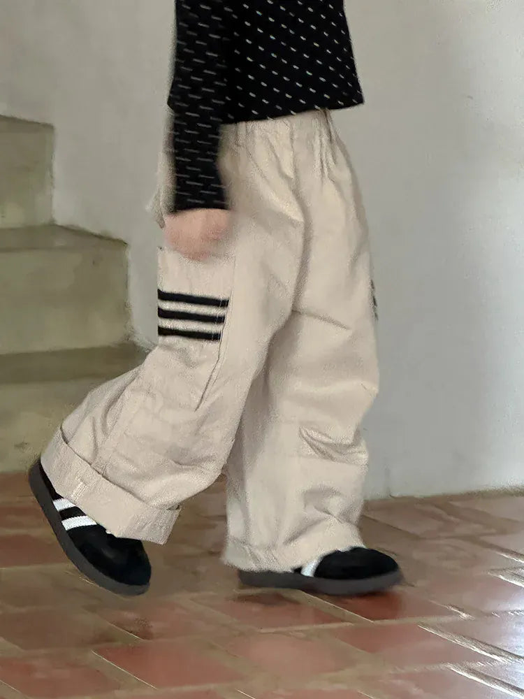 ロングパンツ・スウェットパンツ キッズパンツ サイドラインポケットワイドカーゴパンツ 2カラー【mh0006778】