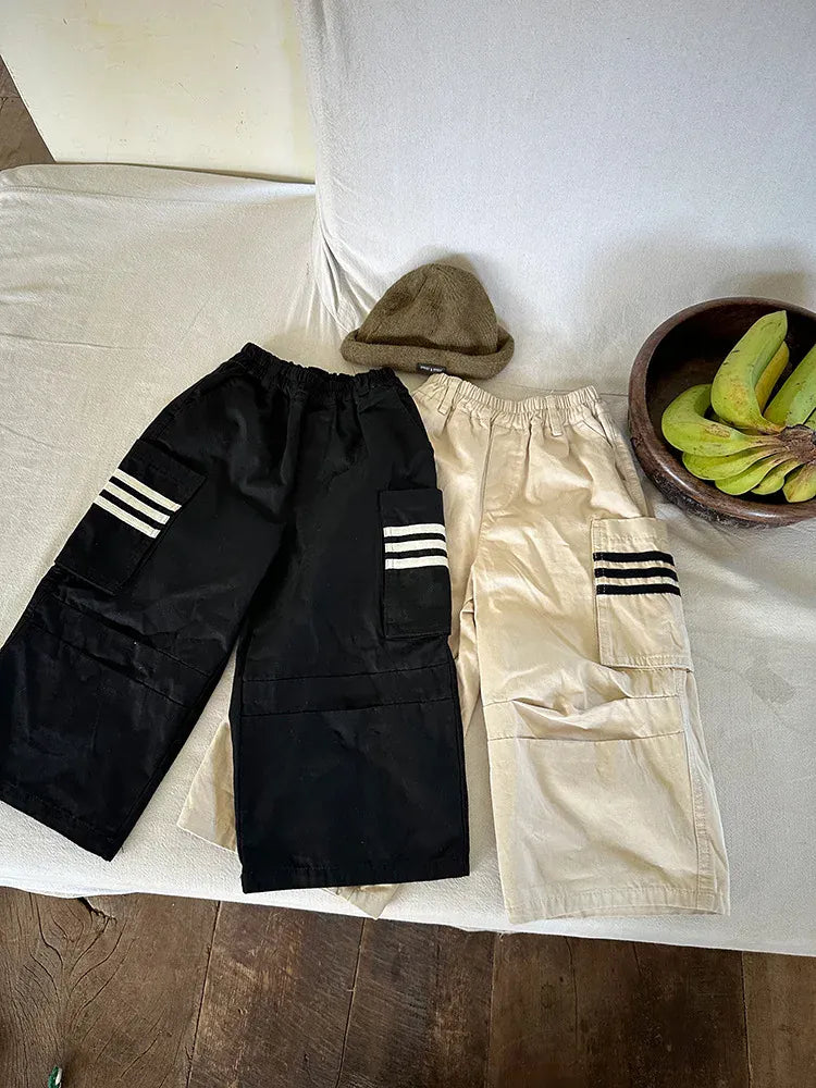 ロングパンツ・スウェットパンツ キッズパンツ サイドラインポケットワイドカーゴパンツ 2カラー【mh0006778】