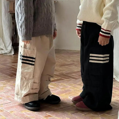 ロングパンツ・スウェットパンツ キッズパンツ サイドラインポケットワイドカーゴパンツ 2カラー【mh0006778】