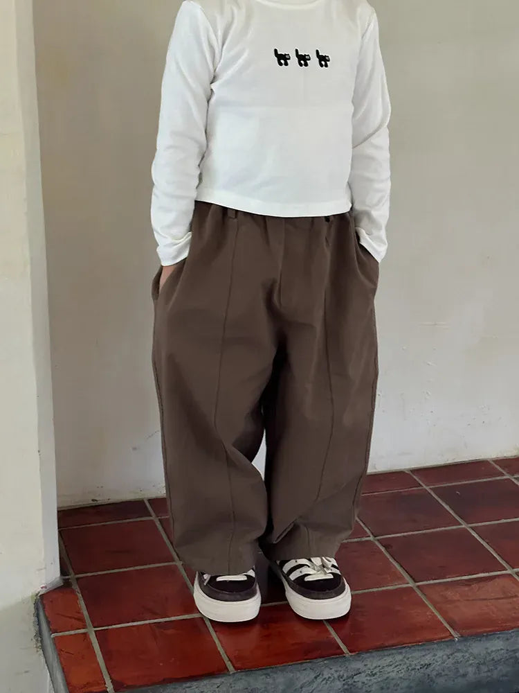 ロングパンツ・スウェットパンツ キッズパンツ ワイドルーズシンプルロングパンツ 3カラー【mh0006894】