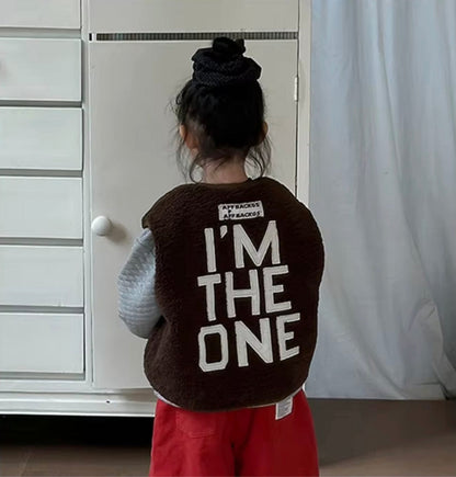 ベスト Army Green / 24M  90CM キッズベスト レターロゴ刺繍ボアフリースキルティングリバーシブルアウターベスト【mh0008003】