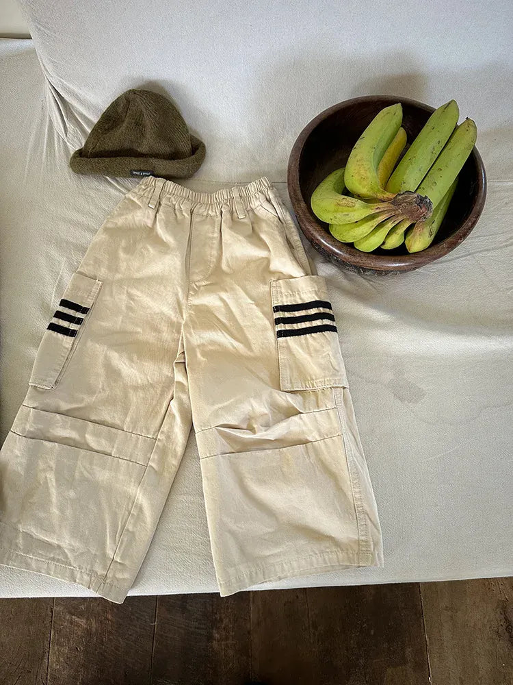 ロングパンツ・スウェットパンツ Beige / 24M  90CM キッズパンツ サイドラインポケットワイドカーゴパンツ 2カラー【mh0006778】