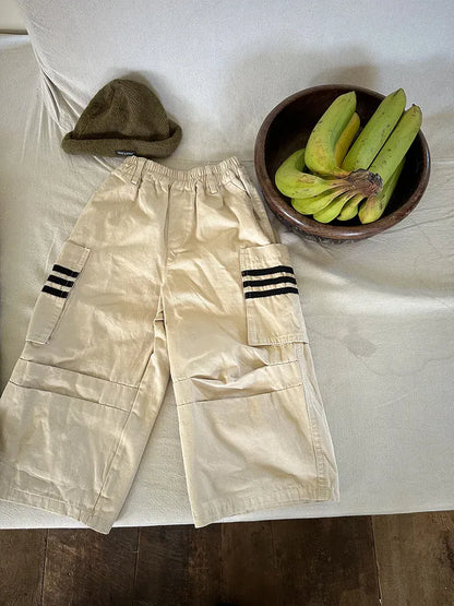 ロングパンツ・スウェットパンツ Beige / 24M  90CM キッズパンツ サイドラインポケットワイドカーゴパンツ 2カラー【mh0006778】