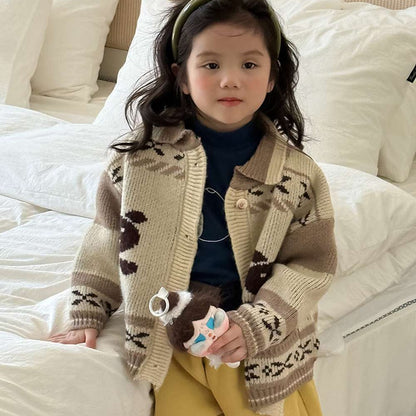 カーディガン・パーカー Beige / 90cm 長袖ニットカーディガン ベアくま刺繍 厚手ヘビーウェイト【mh0011459】