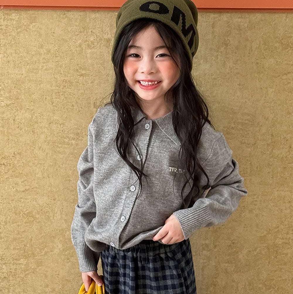 長袖シャツ・ブラウス Gray / 90cm 長袖ニットシャツ アルファベット刺繍 ポロシャツ【mh0011460】