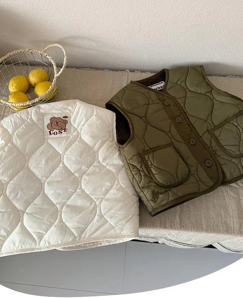 ベスト キッズベスト レターロゴ刺繍ボアフリースキルティングリバーシブルアウターベスト【mh0008003】