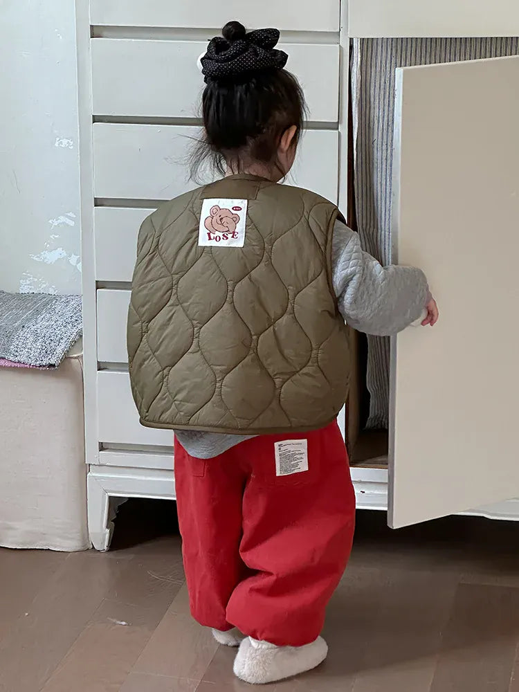 ベスト キッズベスト レターロゴ刺繍ボアフリースキルティングリバーシブルアウターベスト【mh0008003】