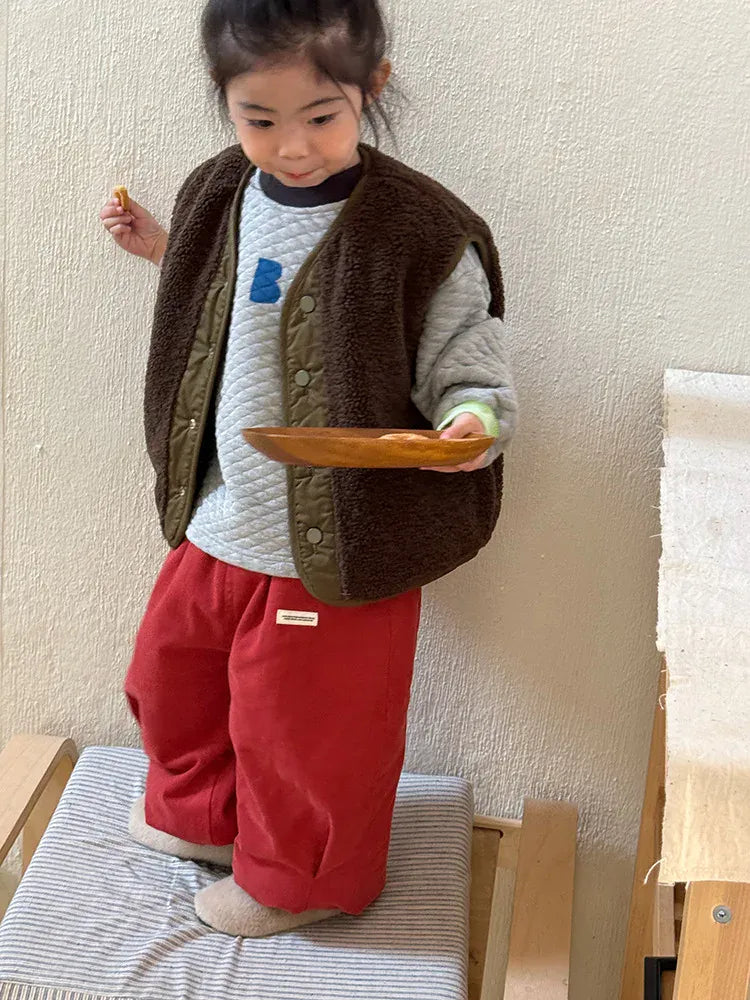 ベスト キッズベスト レターロゴ刺繍ボアフリースキルティングリバーシブルアウターベスト【mh0008003】