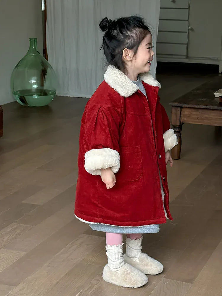 ロングコート キッズアウター コーデュロイボアフリース襟付きロングジャケットコート【mh0008006】