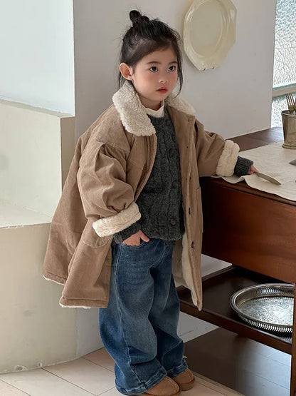 ロングコート キッズアウター コーデュロイボアフリース襟付きロングジャケットコート【mh0008006】