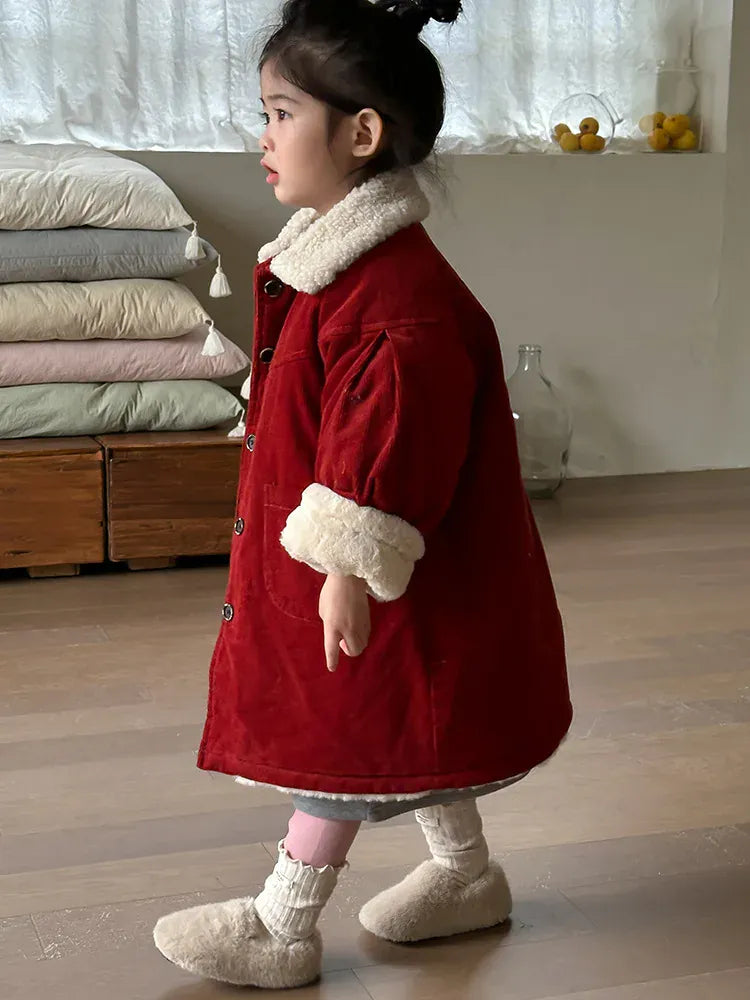 ロングコート キッズアウター コーデュロイボアフリース襟付きロングジャケットコート【mh0008006】