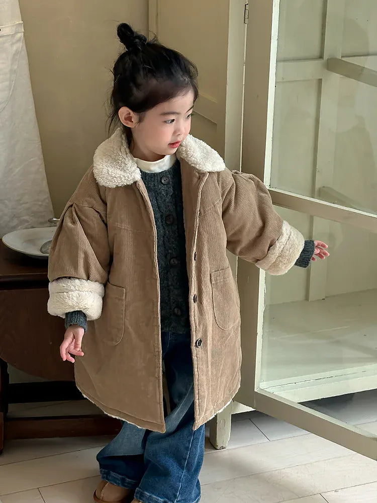 ロングコート キッズアウター コーデュロイボアフリース襟付きロングジャケットコート【mh0008006】