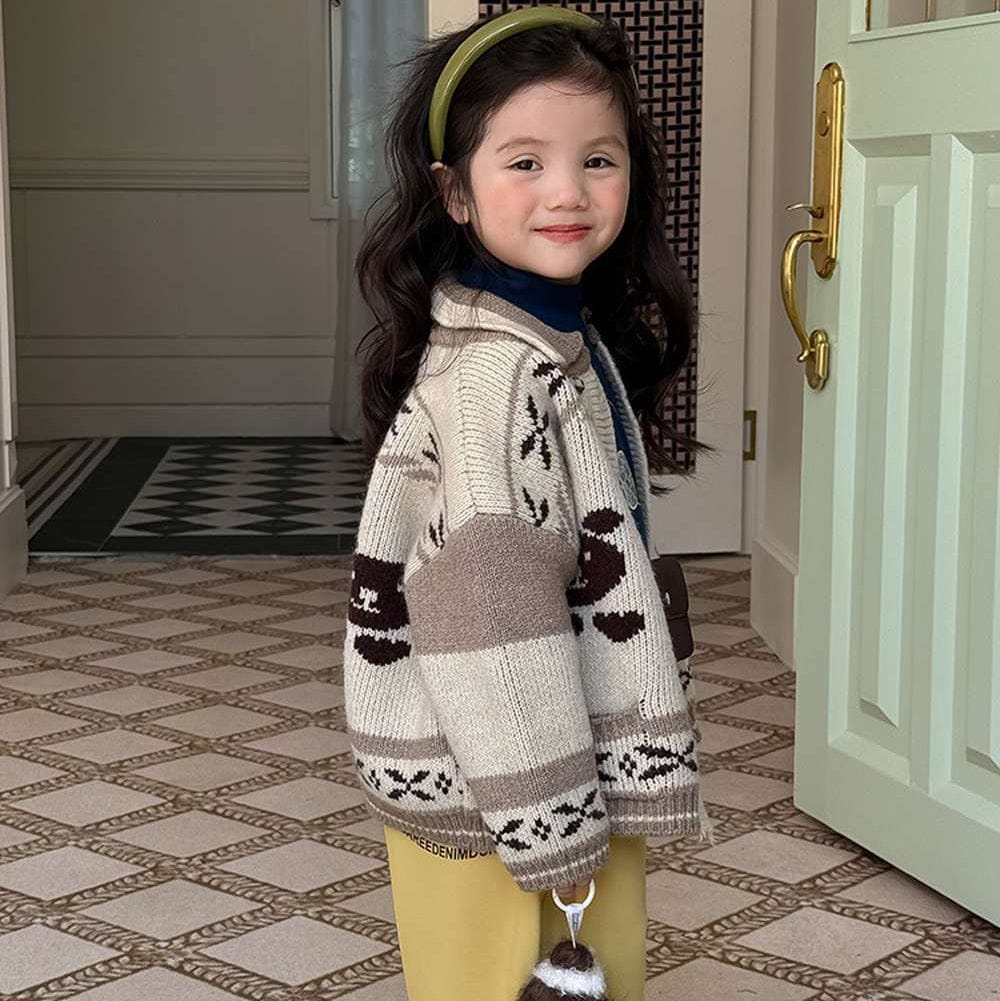 カーディガン・パーカー 長袖ニットカーディガン ベアくま刺繍 厚手ヘビーウェイト【mh0011459】