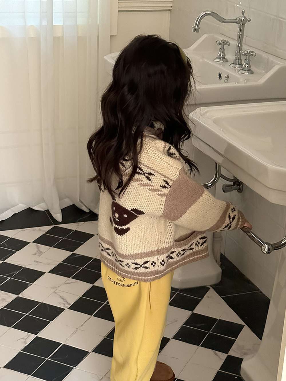 カーディガン・パーカー 長袖ニットカーディガン ベアくま刺繍 厚手ヘビーウェイト【mh0011459】