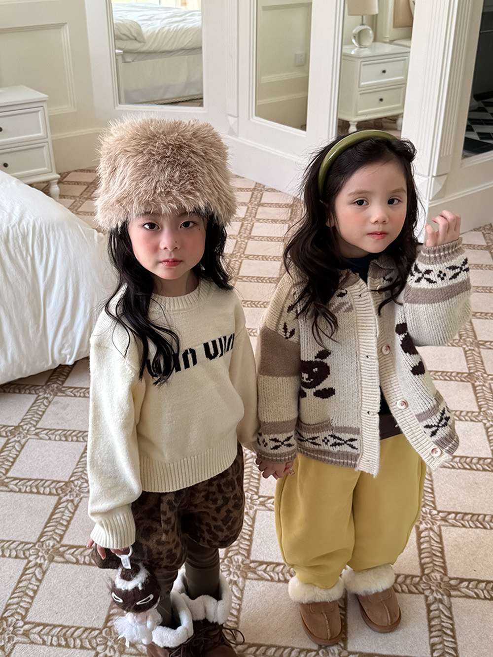 カーディガン・パーカー 長袖ニットカーディガン ベアくま刺繍 厚手ヘビーウェイト【mh0011459】