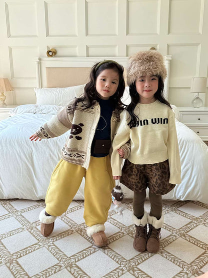 カーディガン・パーカー 長袖ニットカーディガン ベアくま刺繍 厚手ヘビーウェイト【mh0011459】