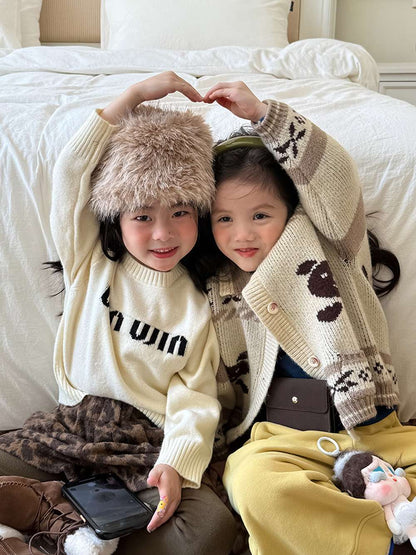 カーディガン・パーカー 長袖ニットカーディガン ベアくま刺繍 厚手ヘビーウェイト【mh0011459】