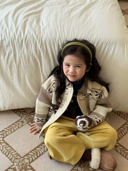 カーディガン・パーカー 長袖ニットカーディガン ベアくま刺繍 厚手ヘビーウェイト【mh0011459】