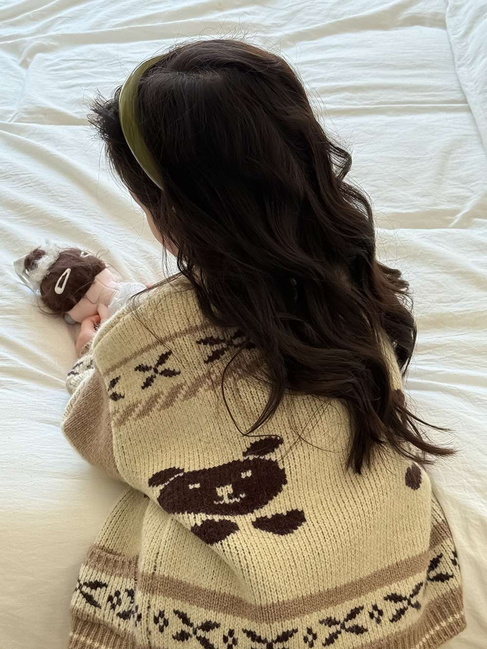 カーディガン・パーカー 長袖ニットカーディガン ベアくま刺繍 厚手ヘビーウェイト【mh0011459】
