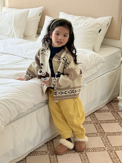 カーディガン・パーカー 長袖ニットカーディガン ベアくま刺繍 厚手ヘビーウェイト【mh0011459】