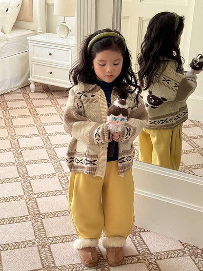 カーディガン・パーカー 長袖ニットカーディガン ベアくま刺繍 厚手ヘビーウェイト【mh0011459】