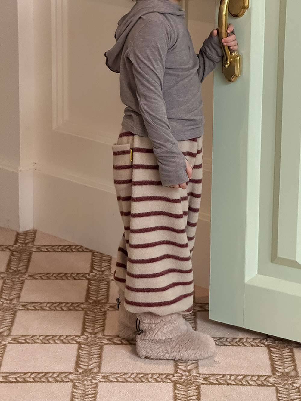 ロングパンツ・スウェットパンツ ロングボアパンツ もこもこ ボーダー スウェットパンツ【mh0011465】