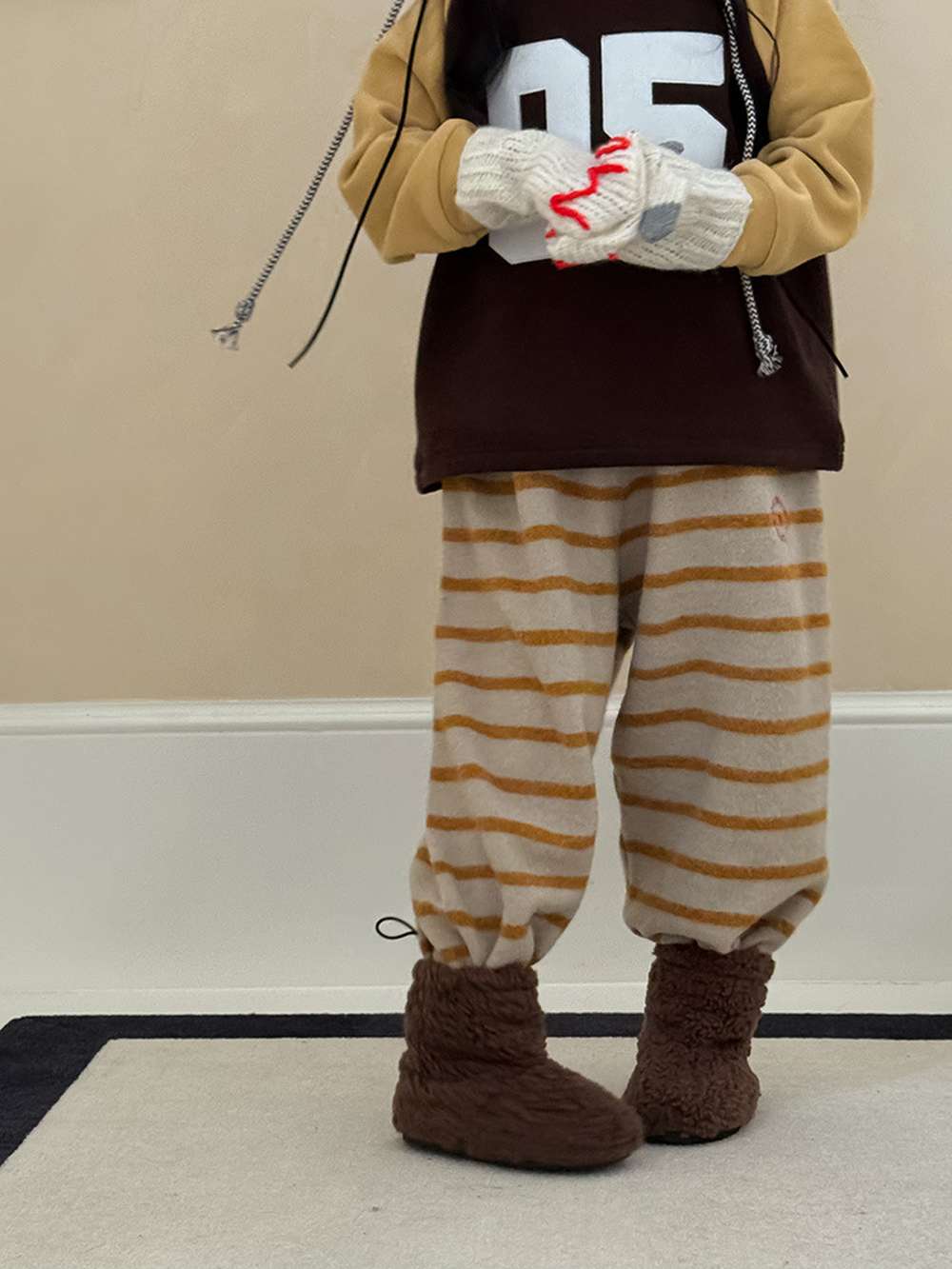 ロングパンツ・スウェットパンツ ロングボアパンツ もこもこ ボーダー スウェットパンツ【mh0011465】