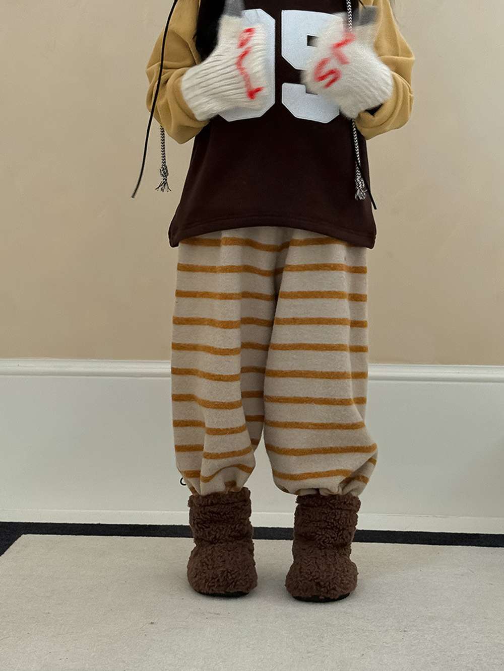 ロングパンツ・スウェットパンツ ロングボアパンツ もこもこ ボーダー スウェットパンツ【mh0011465】