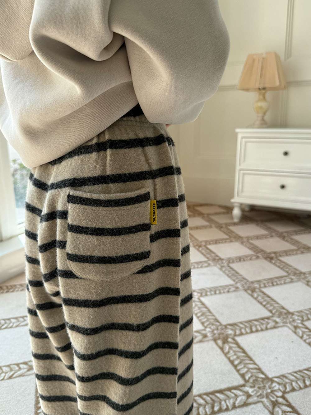 ロングパンツ・スウェットパンツ ロングボアパンツ もこもこ ボーダー スウェットパンツ【mh0011465】