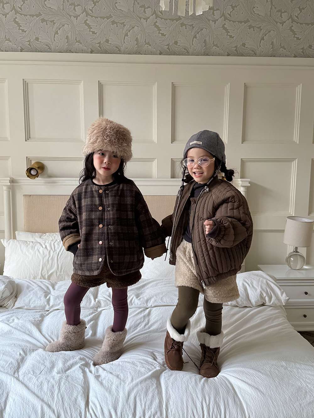 ショートコート・ジャケット・ジャンパー リバーシブルジャケット | 中綿入りウール混チェック柄 | バーン風アウター【mh0011468】