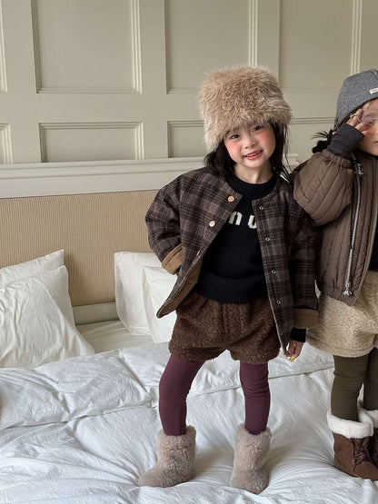 ショートコート・ジャケット・ジャンパー リバーシブルジャケット | 中綿入りウール混チェック柄 | バーン風アウター【mh0011468】