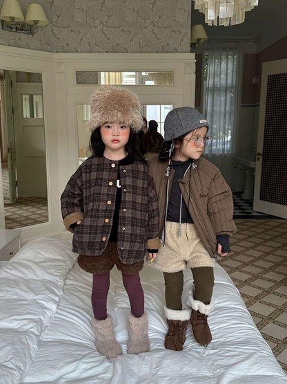 ショートコート・ジャケット・ジャンパー リバーシブルジャケット | 中綿入りウール混チェック柄 | バーン風アウター【mh0011468】