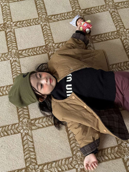 ショートコート・ジャケット・ジャンパー リバーシブルジャケット | 中綿入りウール混チェック柄 | バーン風アウター【mh0011468】