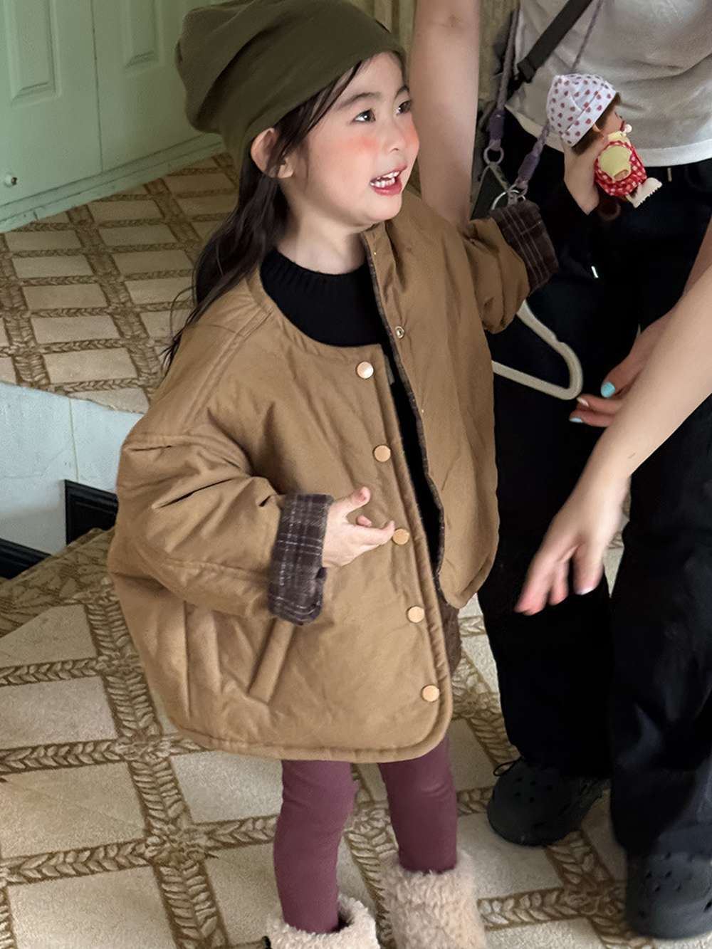 ショートコート・ジャケット・ジャンパー リバーシブルジャケット | 中綿入りウール混チェック柄 | バーン風アウター【mh0011468】