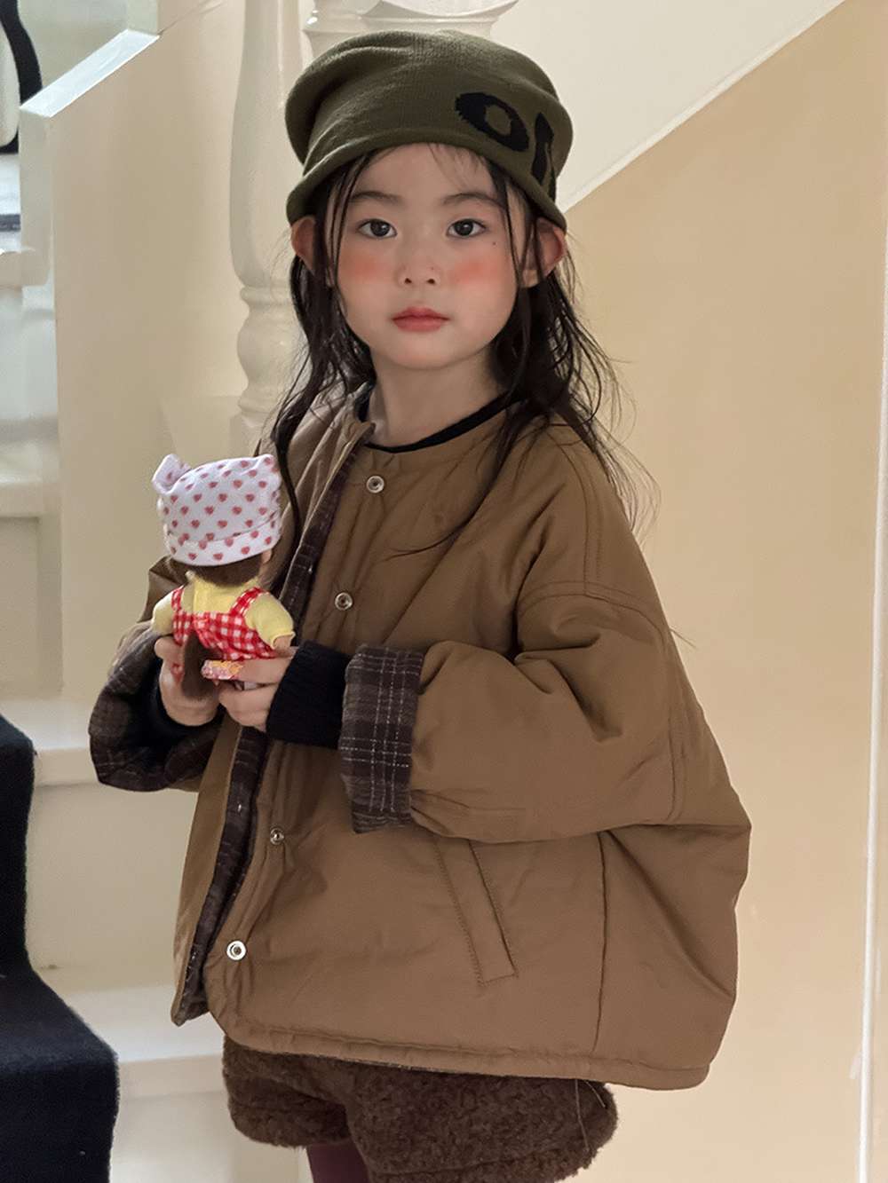 ショートコート・ジャケット・ジャンパー リバーシブルジャケット | 中綿入りウール混チェック柄 | バーン風アウター【mh0011468】