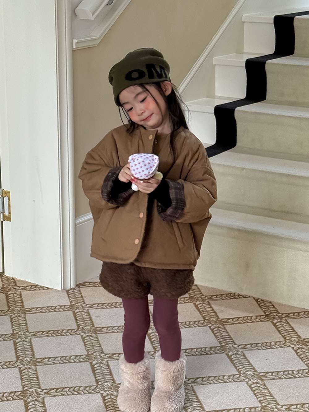 ショートコート・ジャケット・ジャンパー リバーシブルジャケット | 中綿入りウール混チェック柄 | バーン風アウター【mh0011468】