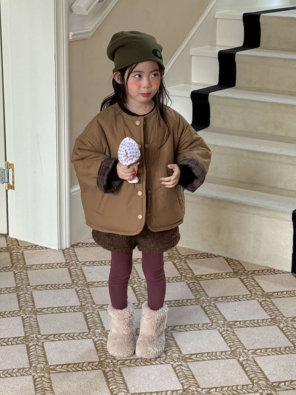 ショートコート・ジャケット・ジャンパー リバーシブルジャケット | 中綿入りウール混チェック柄 | バーン風アウター【mh0011468】