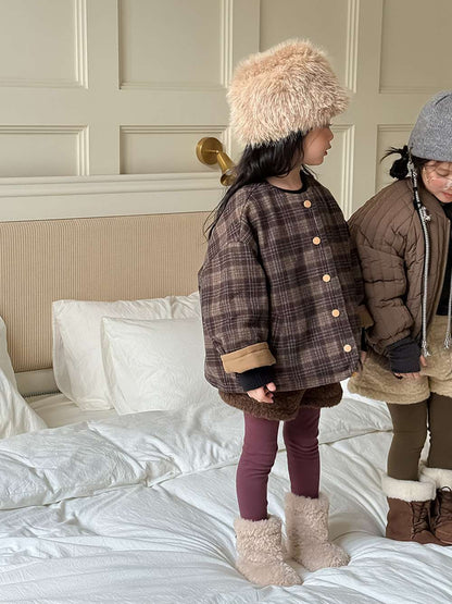 ショートコート・ジャケット・ジャンパー リバーシブルジャケット | 中綿入りウール混チェック柄 | バーン風アウター【mh0011468】