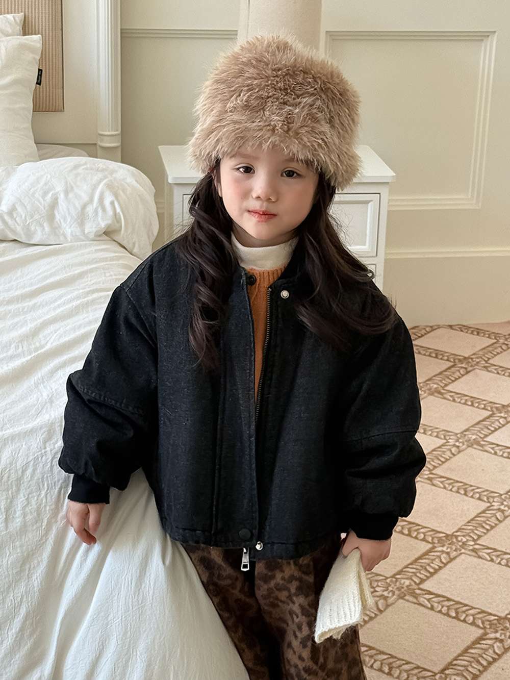 ショートコート・ジャケット・ジャンパー 長袖デニムブルゾンジャケット | 中綿入り裏地付き | リブ袖 | 厚手冬アウター【mh0011469】