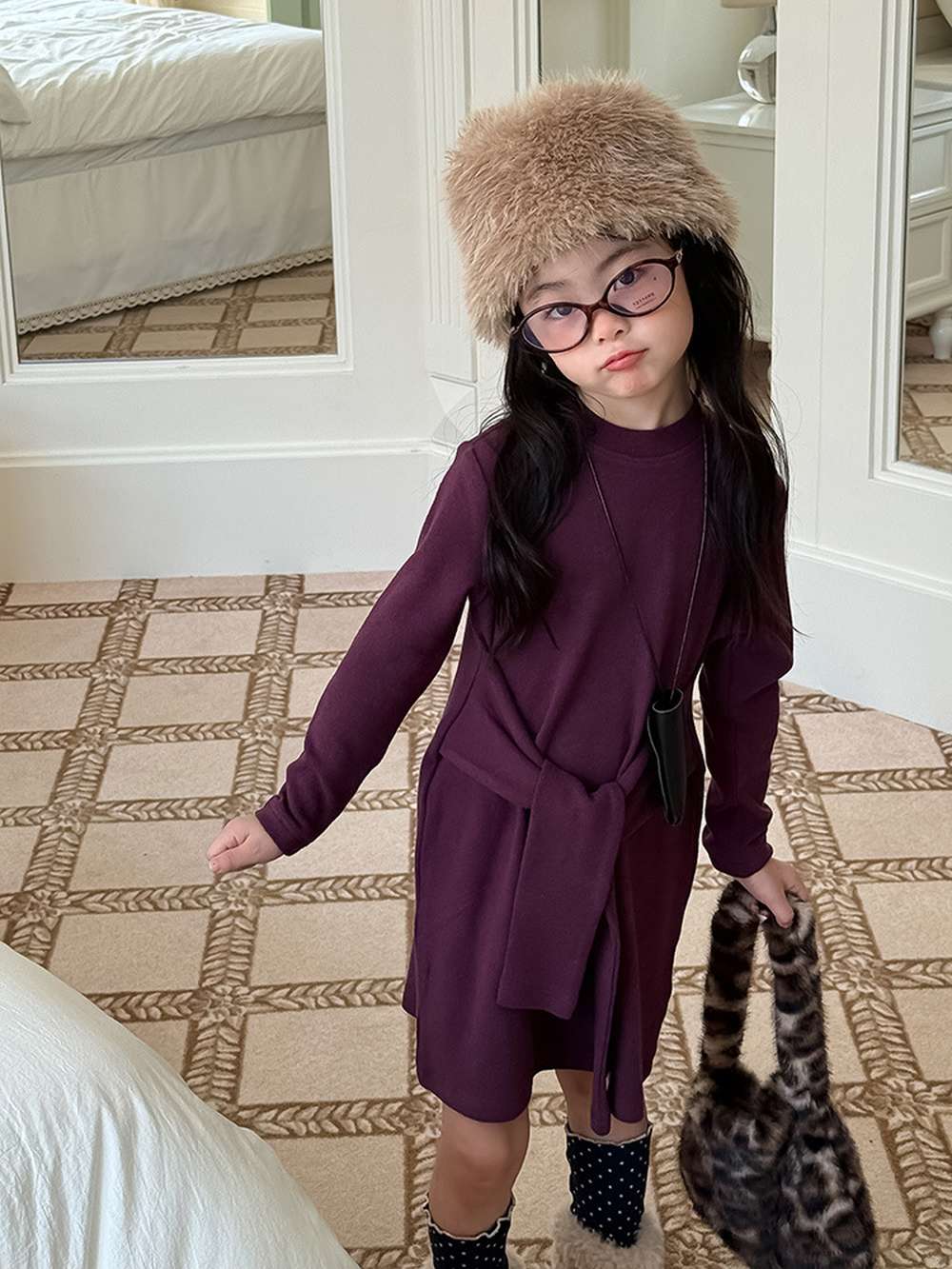 長袖ワンピース 長袖ニットワンピース | フェイクスリーブウエストマーク | 裏起毛【mh0011472】