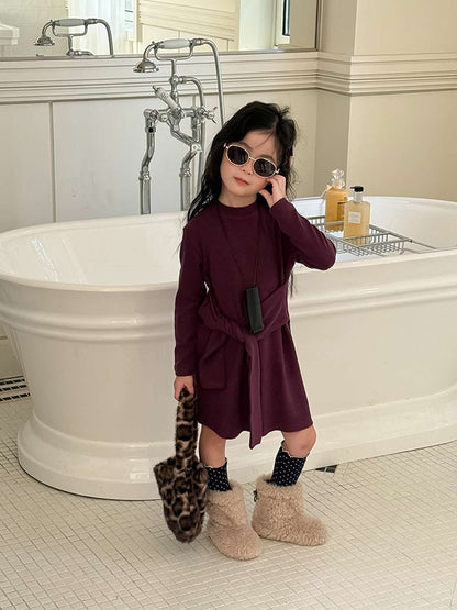 長袖ワンピース 長袖ニットワンピース | フェイクスリーブウエストマーク | 裏起毛【mh0011472】