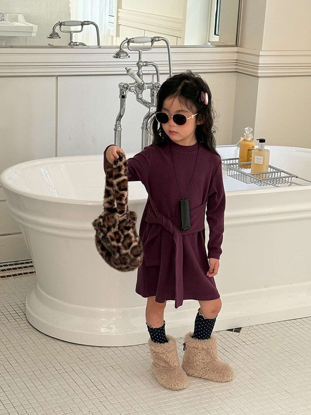 長袖ワンピース 長袖ニットワンピース | フェイクスリーブウエストマーク | 裏起毛【mh0011472】